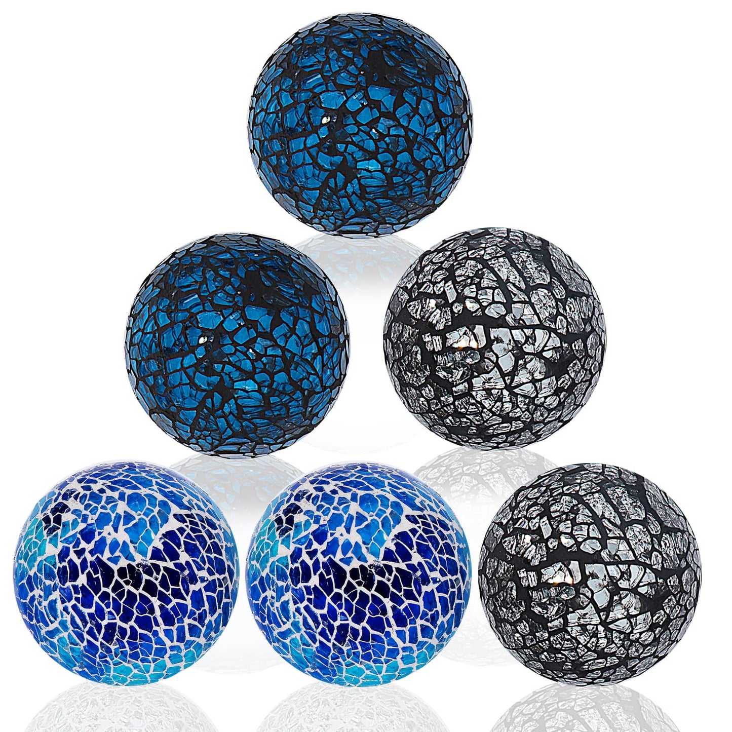 Kesywale 2.4 Inch Small Decorative Orbs Set of 6 Glass Mosaic Sphere Balls Centerpiece Glass Globe for Bowls, Vases and Dining Table Centerpieces Decor (A)