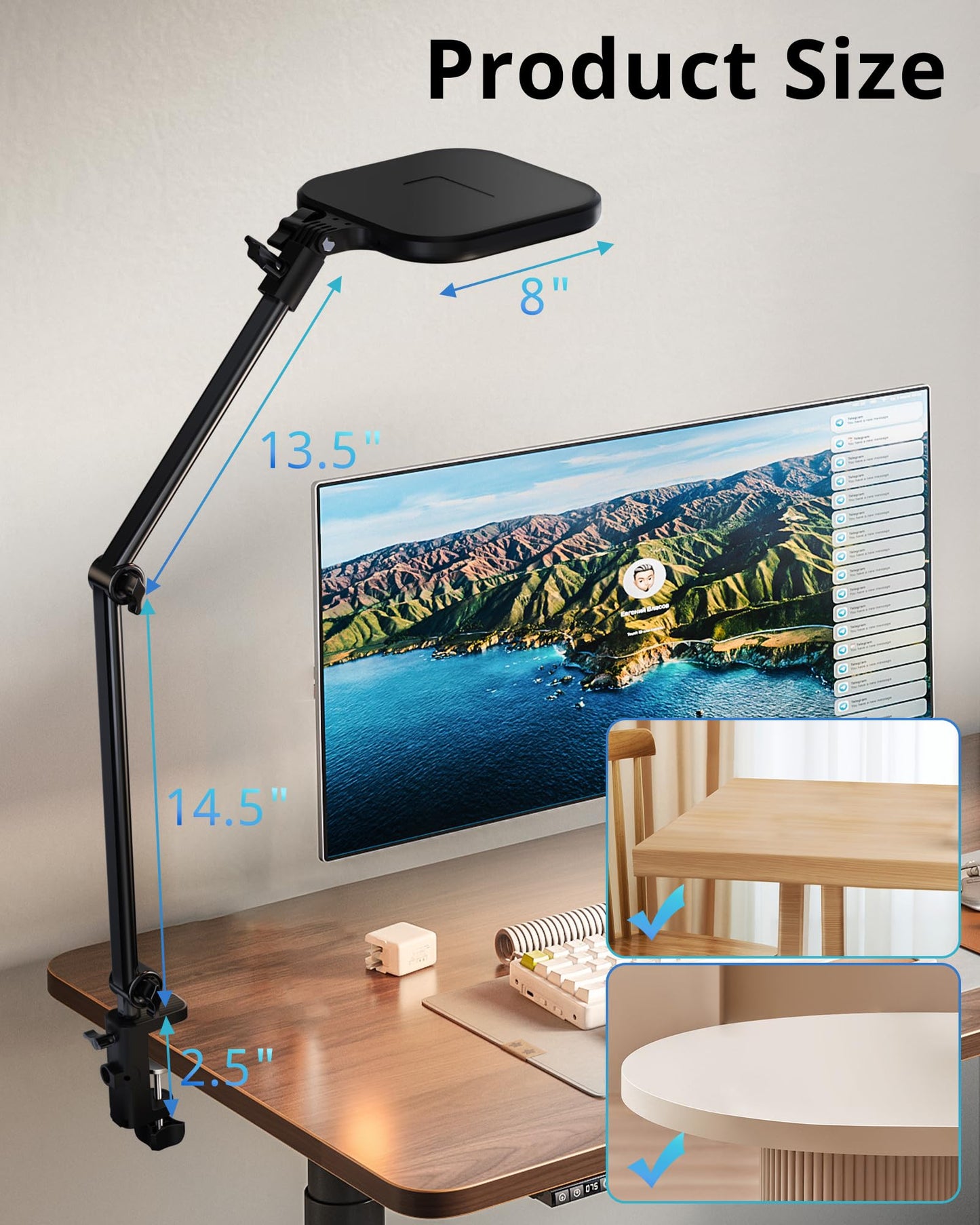 UBeesize Streaming Light, 8" Ring Light for Desk with Clamp and Adjustable Arm, Zoom Lighting for Computer, Video Conference Lighting for Home Office, Video Calls, Streaming, Podcasting