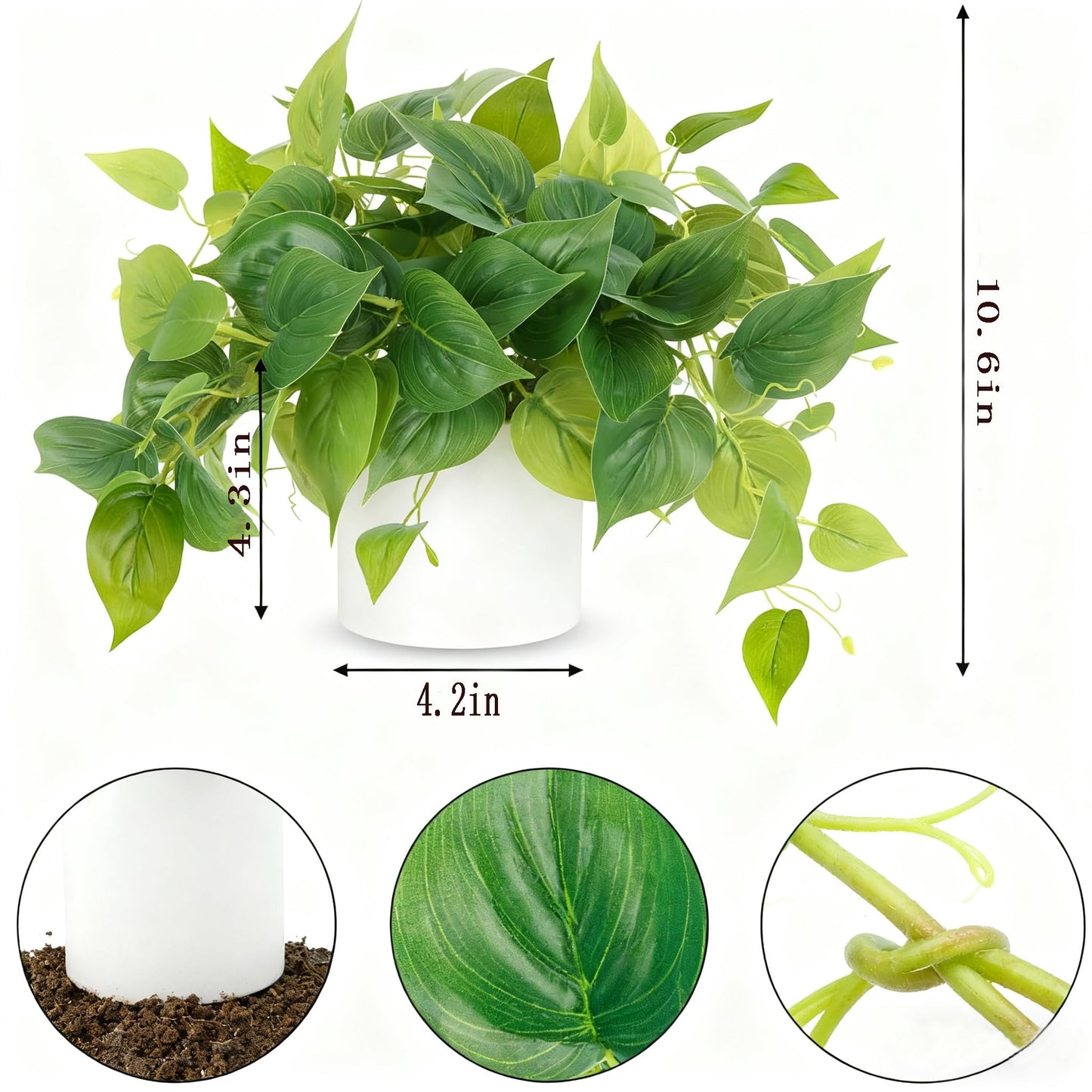 RYVIEL Artificial Pothos Plant in White Pot,Fake Potted Plants for Home Decor Indoor, Faux Greenery for Desk Shelf Living Room Office Bathroom Indoor Outdoor