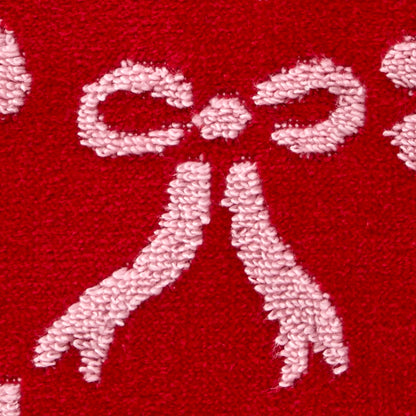 SKL Home Bow Jacquard 100% Cotton Premium 2-Piece Hand Towel Set, 500 GSM, Reversible, Soft & Absorbent, Everyday/Christmas/Winter/Valentine's, Decorative for Bath/Kitchen/Bar, Red/Pink