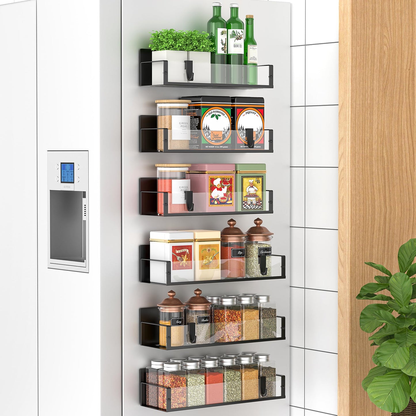 Metal 4 Pack Magnetic Spice Storage Rack Organizer for Refrigerator and Oven, Black Fridge Organizers and Storage