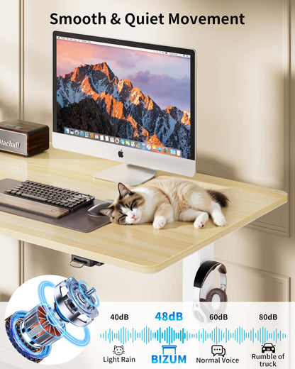 BIZUM 39.4" Small Electric Standing Desk Height Adjustable, Whole Piece Stand Up Computer Desk Work Study Writing Gaming Desks for Home Office Oak