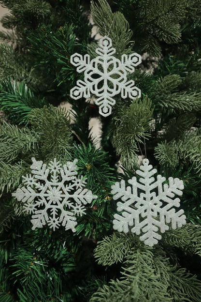 48pcs 4 Inch Pre-Strung White Snowflake Ornaments for Christmas Tree Decorations, Hanging Plastic Glitter Snowflake Christmas Ornaments Bulk in Iridescent White