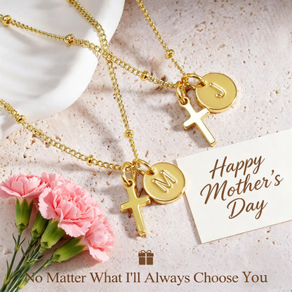 Turandoss Tuross Mothers Day Gifts for Mom Daughter, Dainty Letter J 14K Gold Plated Cross Necklace Birthday Personalized Mothers Day Gifts for 5 6 7 8 9 10 Teen Girls Jewelry