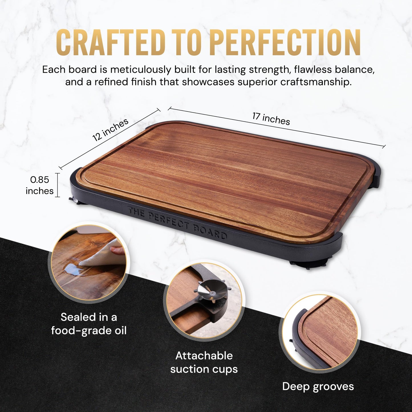 Acacia Wood Cutting Board for Kitchen - 17x12 Large Butcher Block with Non-Slip Suction Cup Frame & Juice Groove - Reversible Heavy Duty Chopping Board - Professional Chef Designed Sustainable Wood