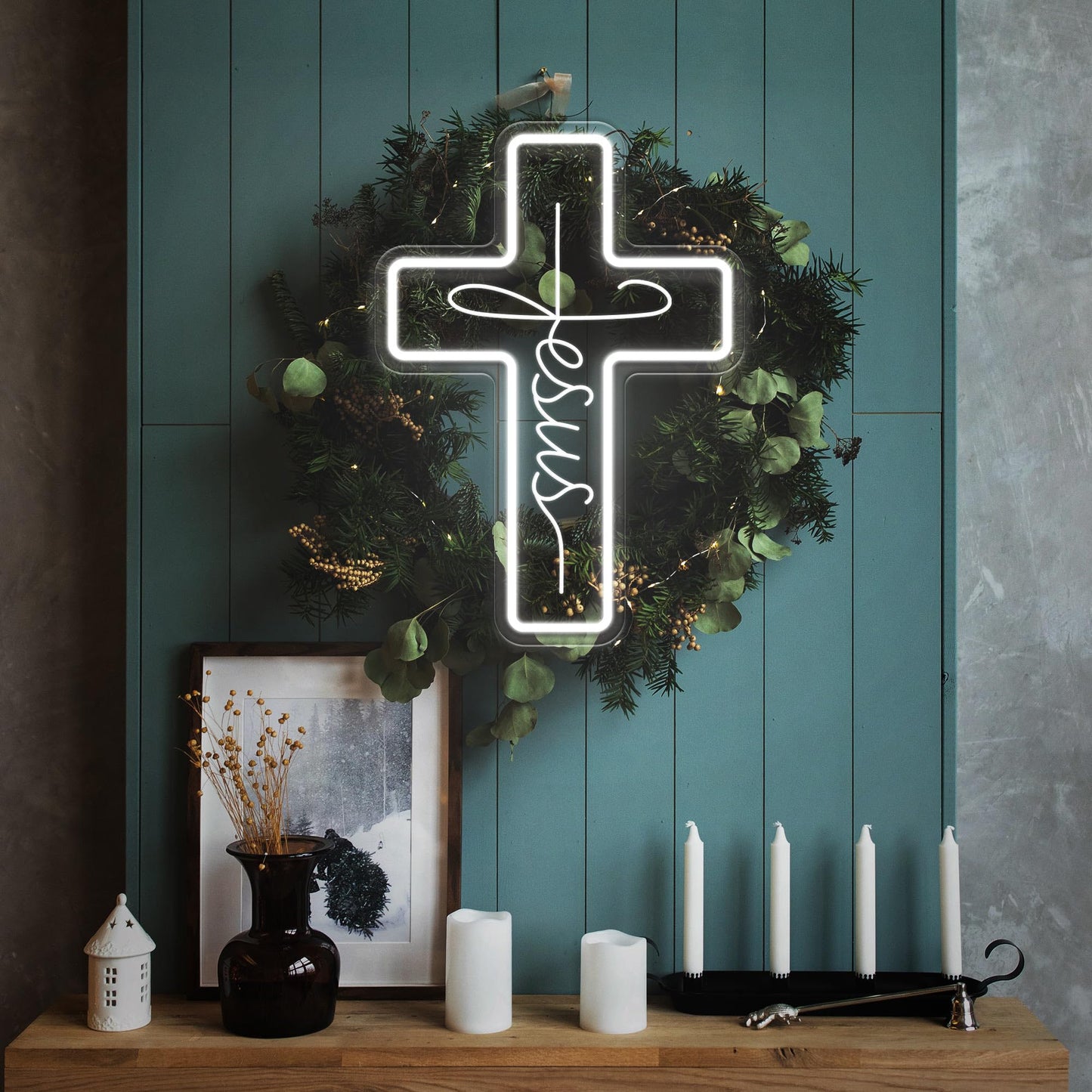 Jesus Cross Neon Signs, Dimmable LED Neon Lights for Wall Decor Bedroom Home Room Party Decor, Light Up Sign for Wedding Christmas Easter Celebrations New Year Gifts