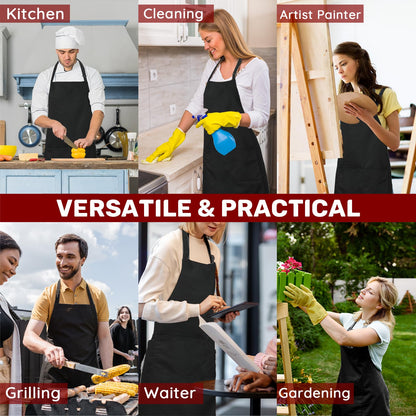 FunChaos 2 Pcs Plus Size Chef Apron, Black Apron, Unisex Aprons with 2 Pockets for Cooking, Grilling, BBQ, Work, Professional Aprons for Waiter Artist Hairdresser (Large Size)