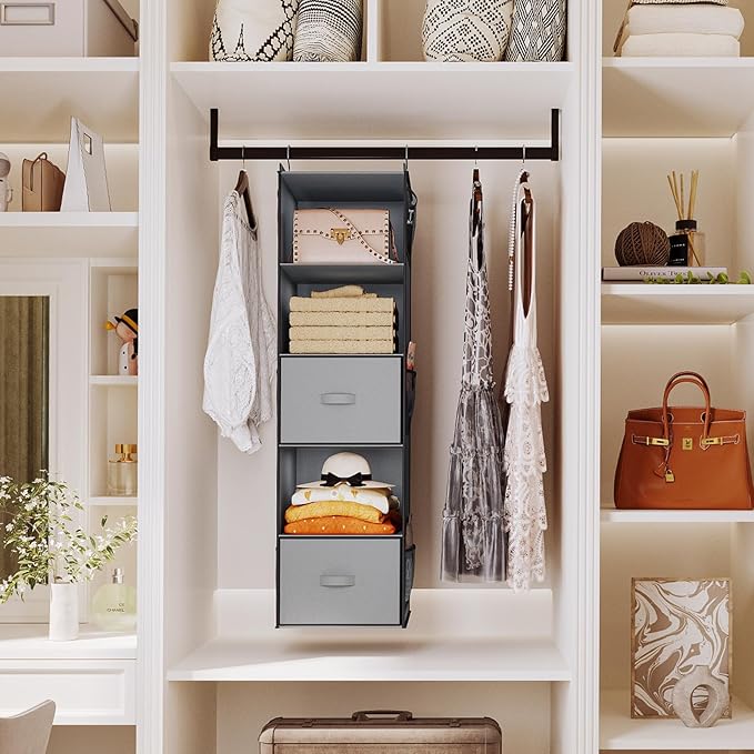 YOUDENOVA Hanging Closet Organizer, 5 Tier Hanging Closet Shelves