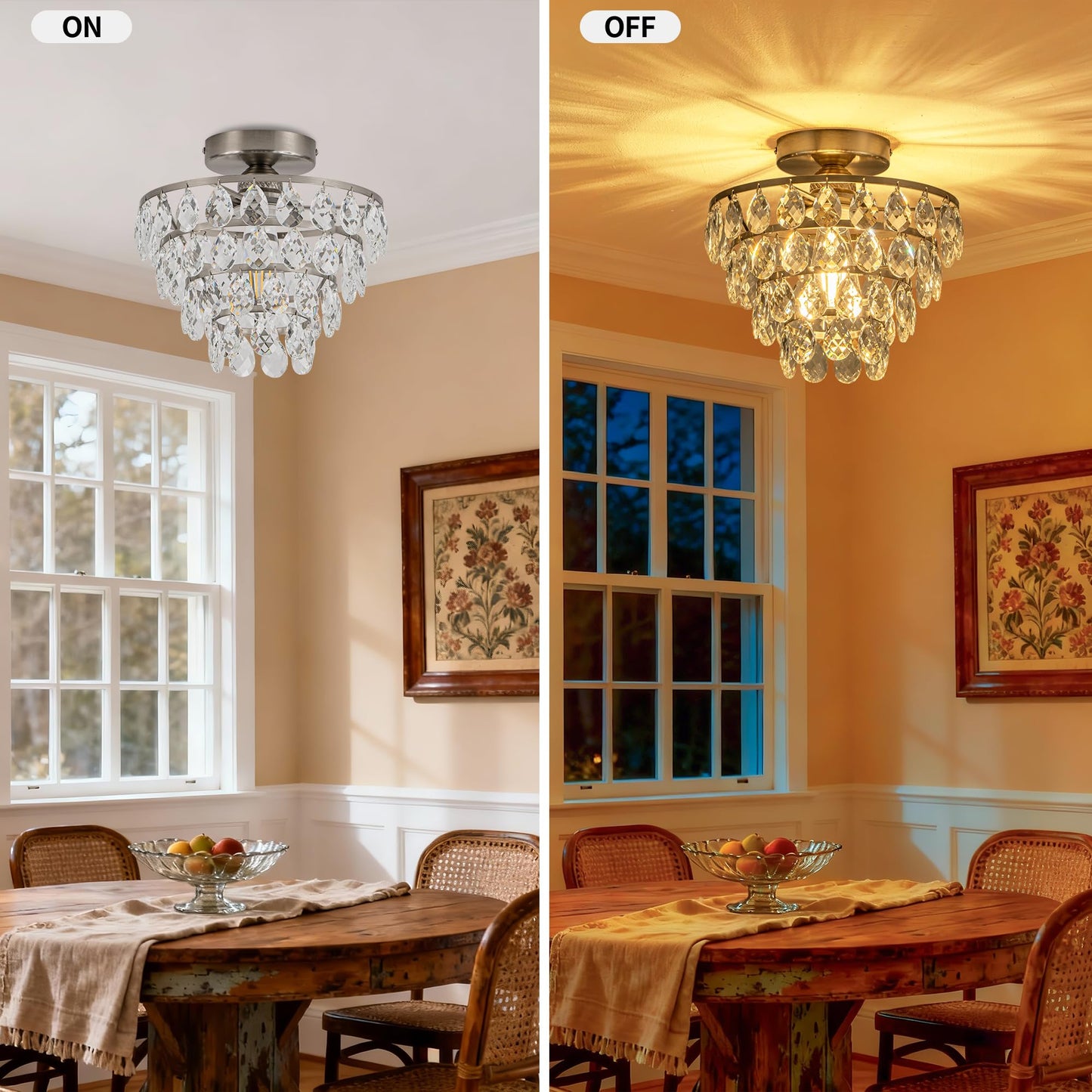 MAYNA Crystal Ceiling Light Fixture, Chrome Hallway Light Fixtures Ceiling, Bedroom Light Fixture for Kitchen Entryway Bedroom Laundry Room Girls Room, E26 Bulb Included