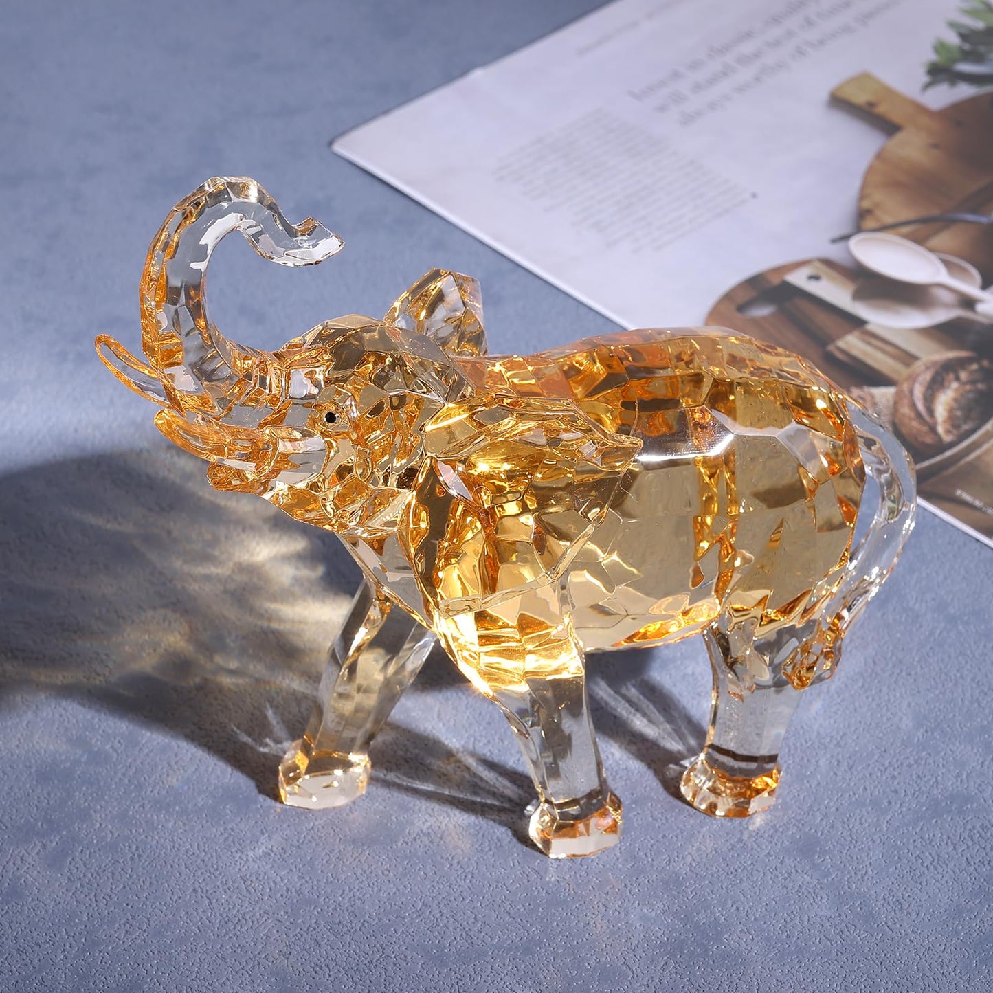 Acrylic Clear Elephant Figurines Crystal Glass Finish, High End African Statues for Home Decor, Elephants with Trunk up, Large Elephants Statue Sculpture,Office Feng Shui Lucky Elephant Gifts