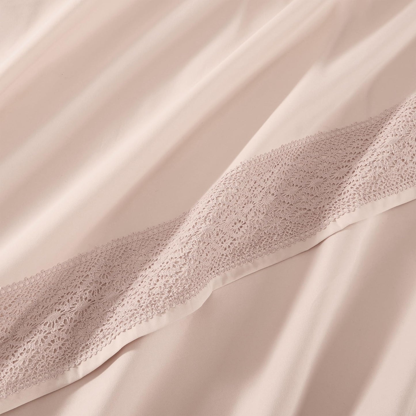 Modern Threads 3 Piece Microfiber Sheet Set – Soft Cooling Bed Sheets with Crochet Lace – Deep Pocket, Wrinkle Free, Breathable, Hotel Luxury Bedding, Blush Pink, Twin