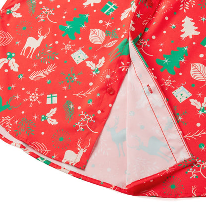 J&DHUASHA Christmas Hawaiian Shirt for Men Short Sleeve Button Down Santa Vacation Dress Shirts (Christmas Red, 3XL)