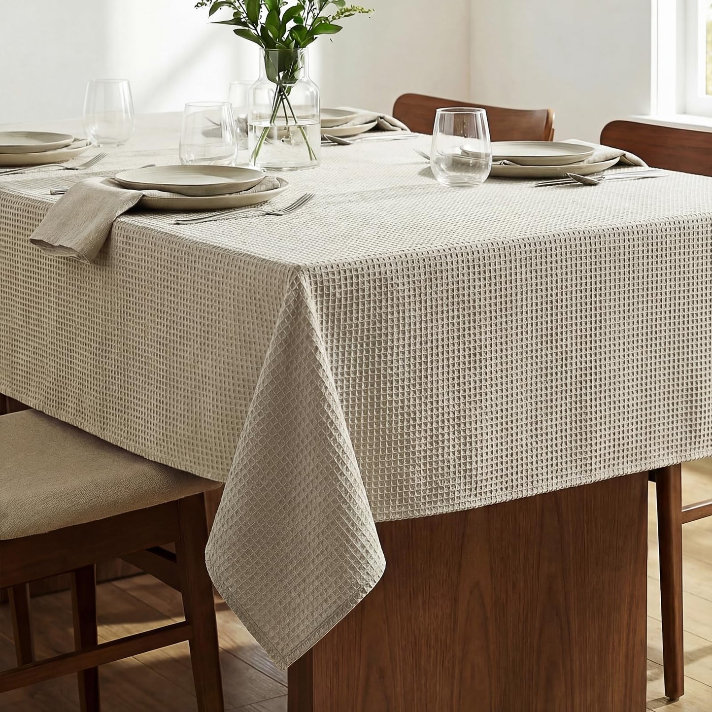 H.VERSAILTEX Rectangle Tablecloth Waffle Textured Waterproof Table Cloth Stain Resistant Wrinkle Free Washable Decorative Table Cover for Dining, Kitchen, Wedding and Parties (54x108 Inch,Natural)