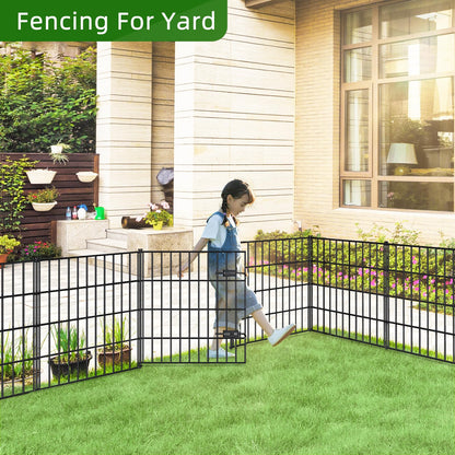 FOREHOGAR Metal Garden Fence 28in (H) x 35ft (L), 1 Gate + 14 Panels Dog Fences Border Fence Animal Barrier, No Dig Garden Fencing for Yard Flower Bed Lawn Patio Outdoor, PIN282815G Black