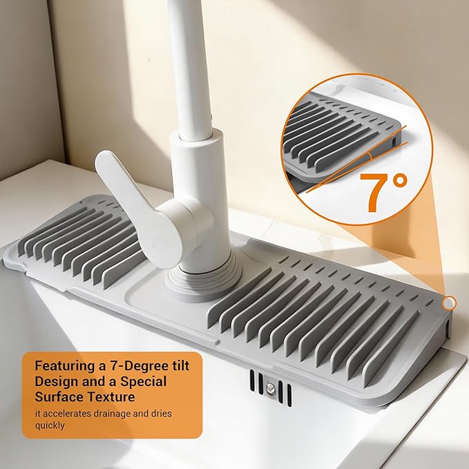 Faucet Mat for Kitchen Sink, 17.7"X5.5" Silicone Sink Splash Guard