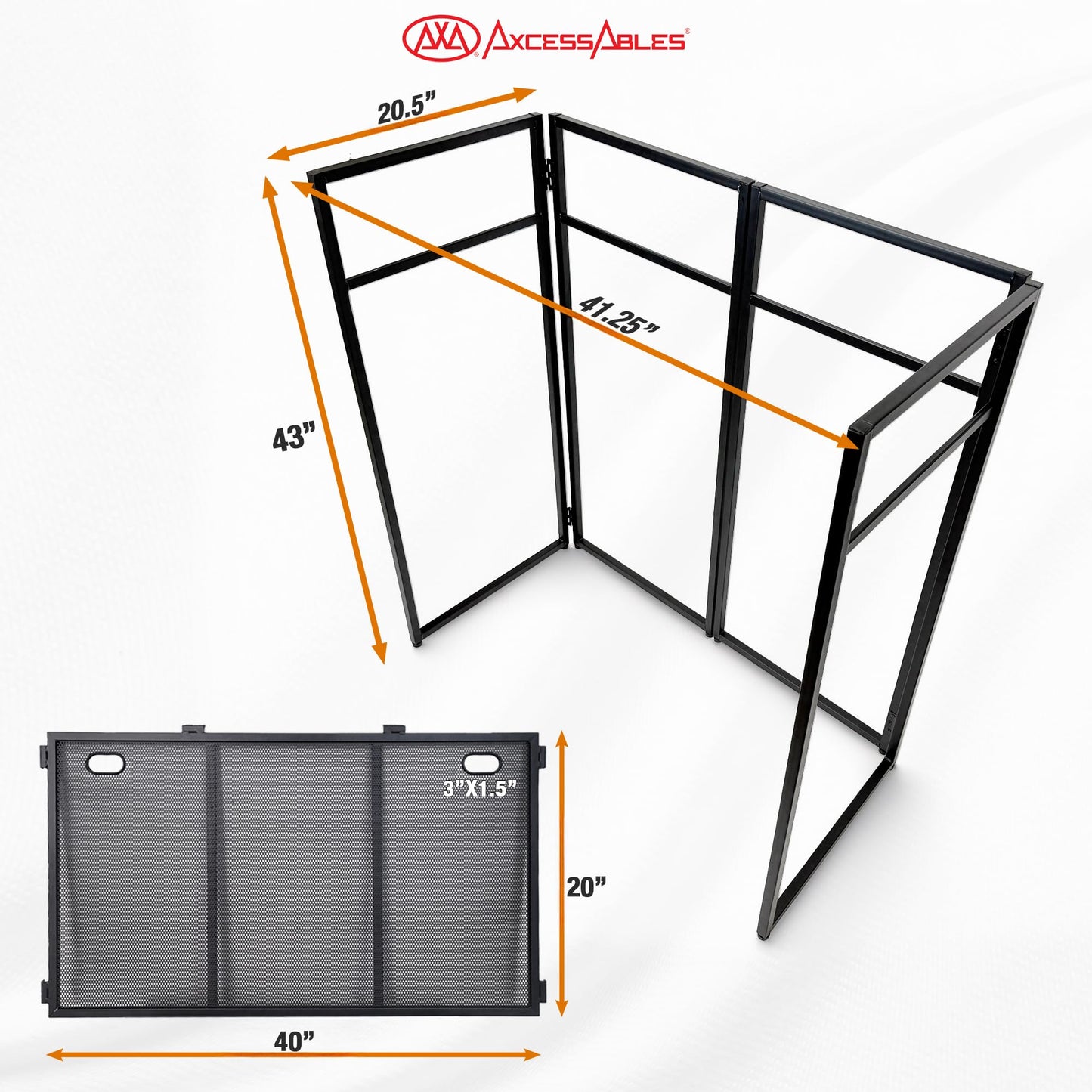 AxcessAbles Portable White DJ Facade Booth with Carry Case – 40" x 20" Tabletop, Steel Frame, and White Scrim | White DJ Table | Event Booth (ES-01X)
