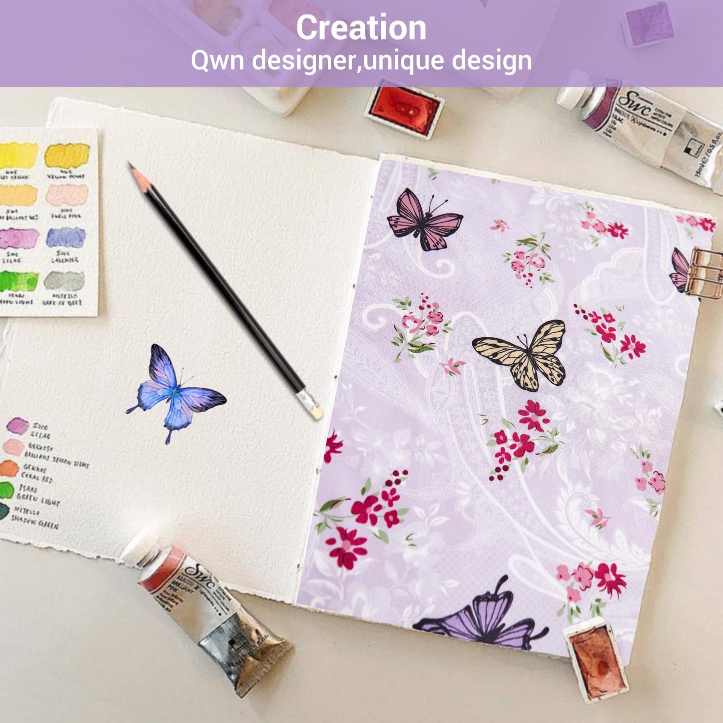 Softan Floral King Bed Sheets, Purple Paisley Flower Printed Sheet Set - Brushed Microfiber King Fitted Sheet with 15" Deep Pocket and Corner Straps, Butterfly Patterned Sheet & Pillowcase Sets
