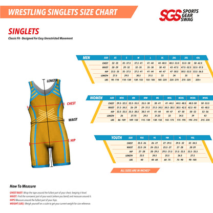 SGS Sports Gear Custom Wrestling Singlets, Personalized Standard Design with Name & Number, Wrestling Singlets for Men, Women, Youth & Kids, Black - Yellow