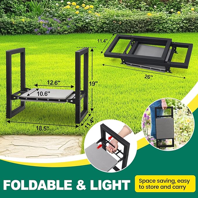 Garden Kneeler and Seat - Heavy Duty Folding Garden Stool with Handles, Stable Kneeling Device Bench Chair Gardening Tools Gifts for Women Men Seniors Gardeners Outdoor Weeding Planting