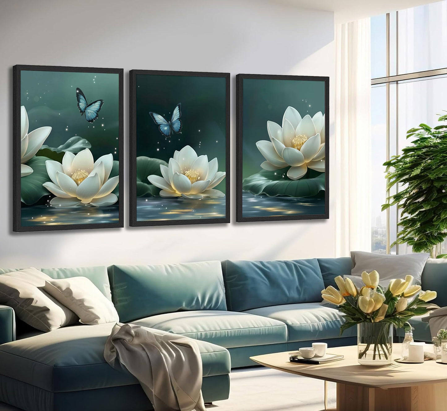 3pcs Zen Lotus Canvas Wall Art Calm White Lotus Blooming In The Water Posters Prints Spiritual Yoga Spa Themed Wall Decor Pictures for Meditation Rooms Yoga Studios And Zen Enthusiasts Decoration