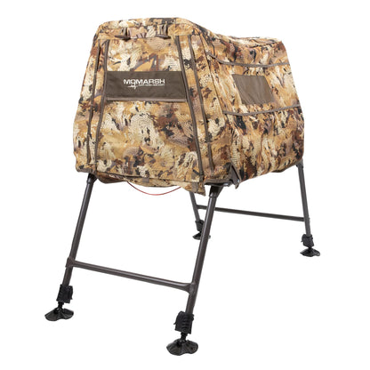 Momarsh Invisi Lab Dog Blind for Waterfowl Hunting | Adjustable Pet Blind for Dry or Wet Land Hunting & Training | Water Resistant Shell with Mesh Draining Bottom | Optifade Marsh