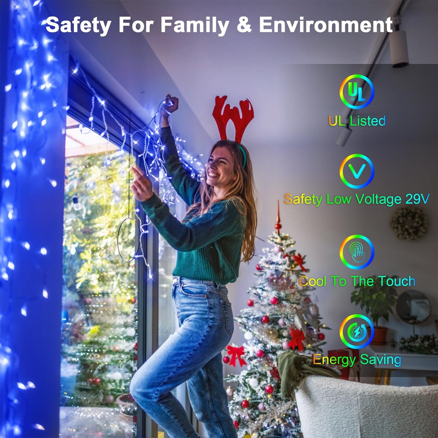 WUXYIYANG 50FT 504 LED Outdoor Christmas Lights - 112 Ice Drops, 12 Pro Modes with Timer Memory & Brightness, Waterproof Hanging Ice String Light for Holiday Wedding Garden Fence House Decor (Blue)