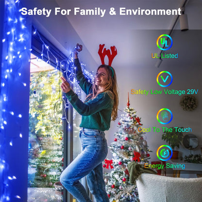 WUXYIYANG 132FT 1332 LED Outdoor Christmas Lights - 296 Ice Drops, 12 Pro Modes with Timer Memory & Brightness, Waterproof Hanging Ice String Light for Holiday Wedding Garden Fence House Decor (Blue)