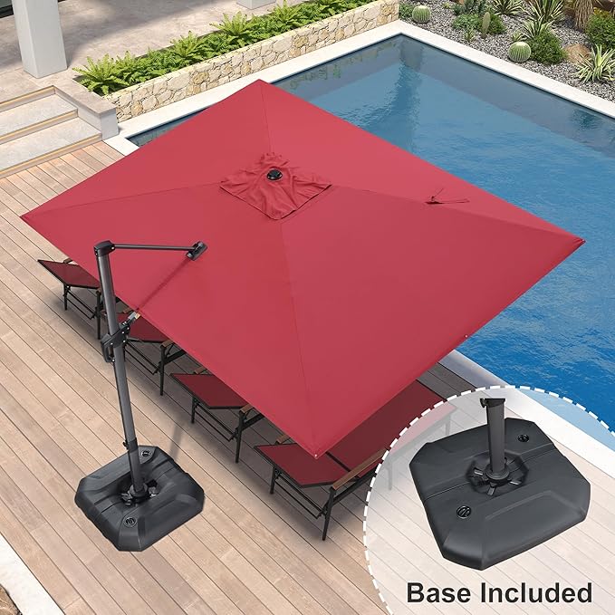 PURPLE LEAF 9' X 11.5' Square Cantilever Umbrella Patio Umbrella with Base Outdoor Umbrella Aluminum Offset with 360-degree Rotation for Garden Deck Pool Patio Terra