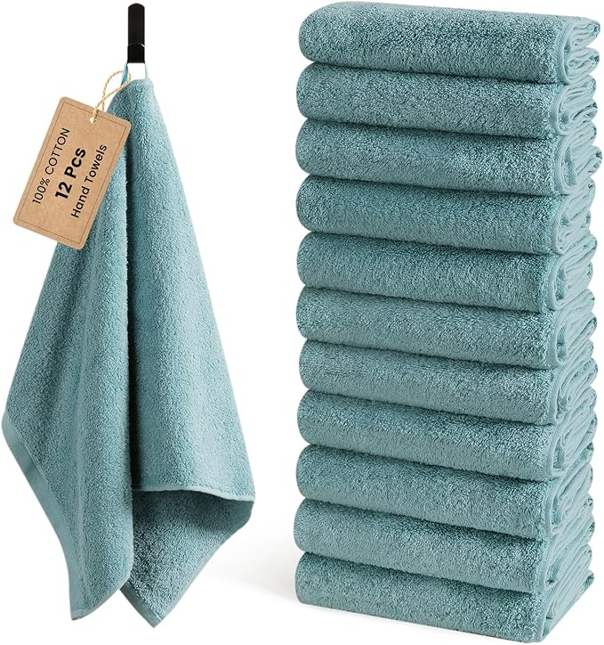 SEMAXE 12 Pack Hand Towels for Bathroom, 100% Cotton Towels
