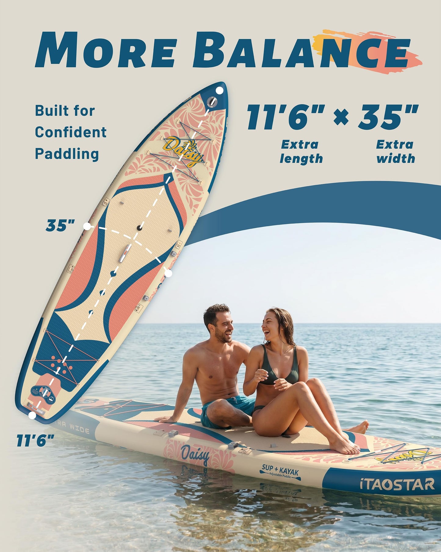 iTAOSTAR D03EP 34" Extra Wide Paddle Board for Better Balance, Inflatable Stand Up Paddle Board with Kayak Seat, Inflatable Paddle Boards for Beginners of All Skill Levels with Premium SUP Accessories