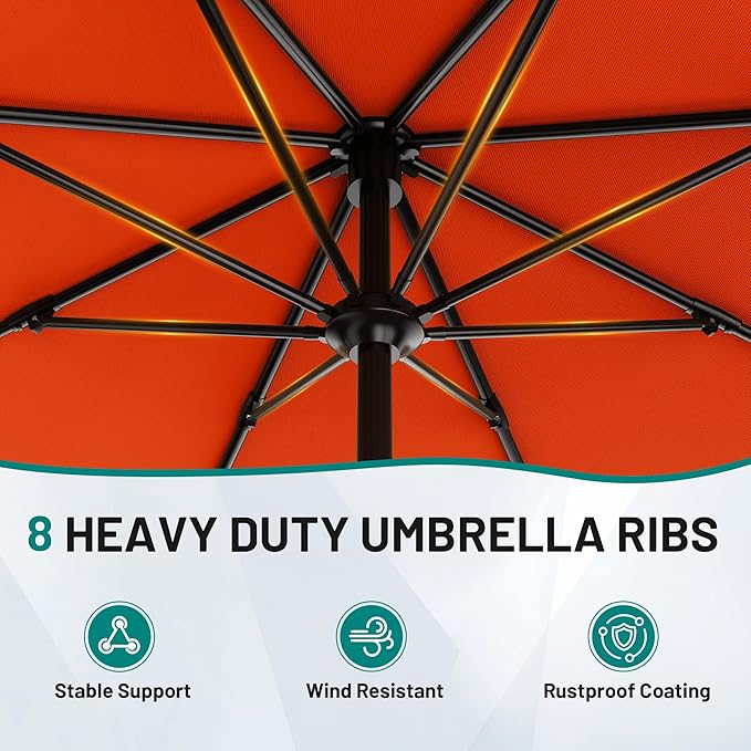 AreShark 9 FT Patio Umbrella for Outdoor, Outdoor Umbrella with Push Button Tilt and Crank, Outdoor Patio Umbrellas with 8 Sturdy Ribs for Market, Garden, Deck, Backyard, Pool (Orange)