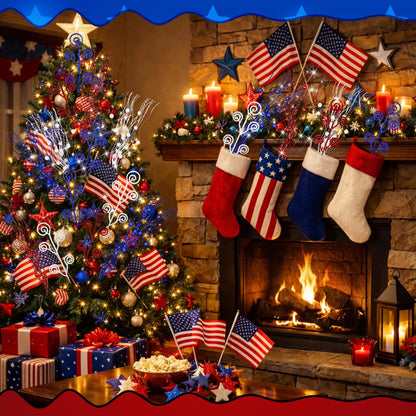 Daifunli 36 Pcs Red Blue White Patriotic Berry Stem Pick and Sprays Ornament 4th of July 17'' 12'' Artificial Flowers 250th Anniversary Independence Day Glitter Branch Stick Filler for Wreath Vase