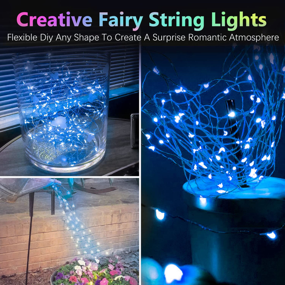 4 Pack 60 LED Fairy Lights Battery Operated with Timer, 20FT Waterproof String Lights Indoor Outdoor, Cuttable Battery Light for Home Bedroom Wedding DIY Centerpiece Christmas Decorations (Blue)