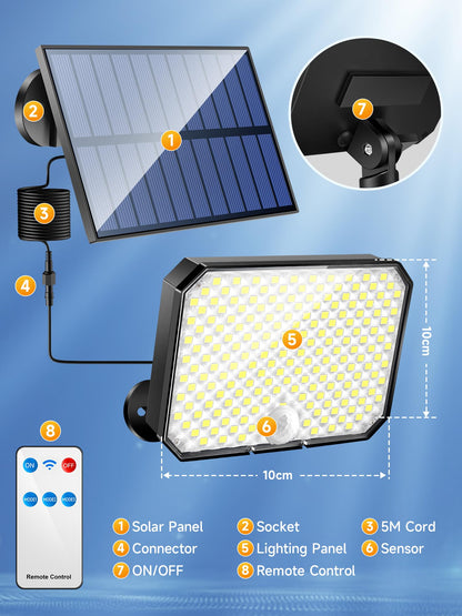 One Fire Solar Lights Outdoor Garden Light,[190LED+3 Modes+Remote] Solar Security Lights Outdoor Motion Sensor, 2200mAh IP65 Solar Wall Light for Front Door, Yard, Garage, Garden