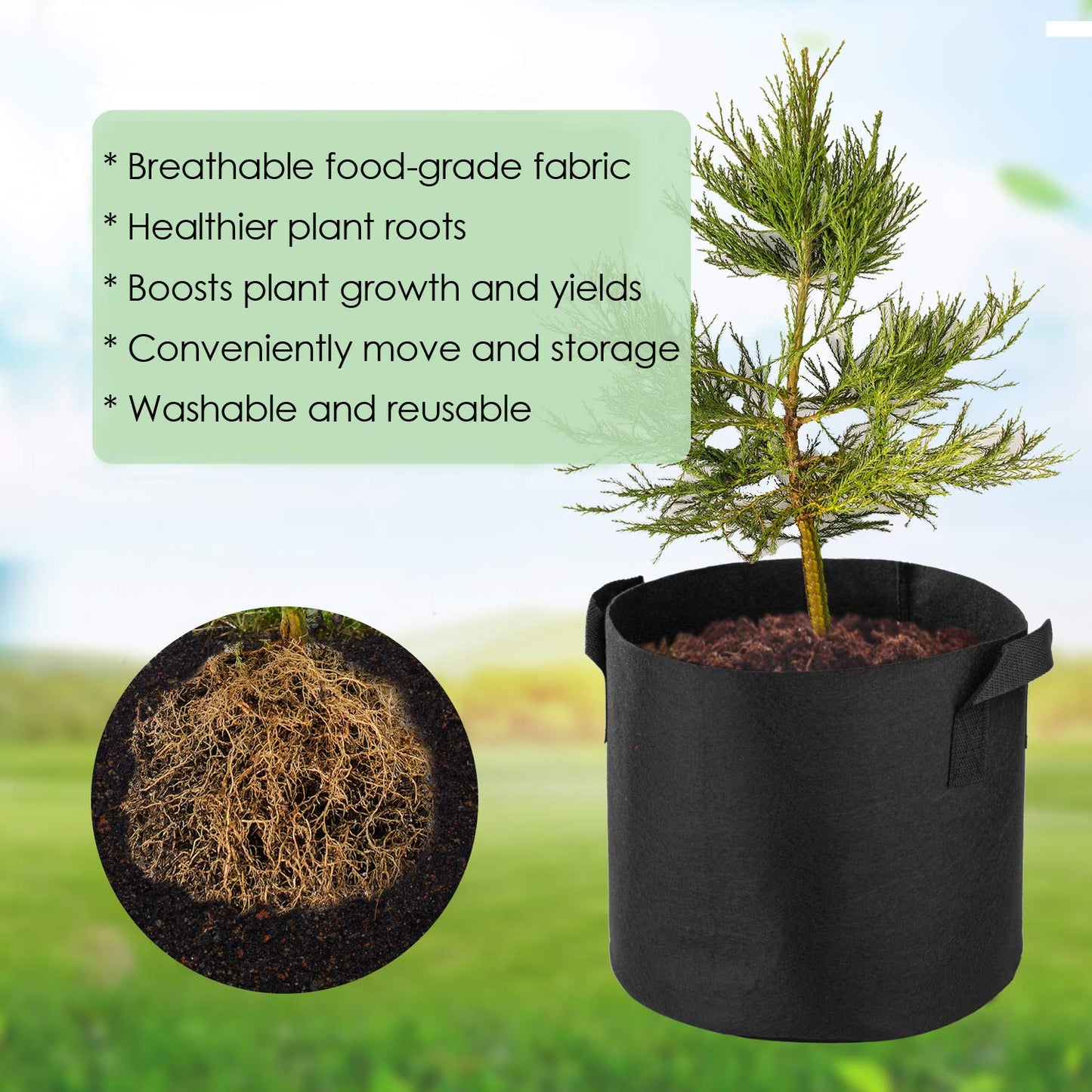 Garden4Ever 5-Pack 15 Gallon Grow Bags Heavy Duty Container Thickened Nonwoven Fabric Plant Pots with Handles Black