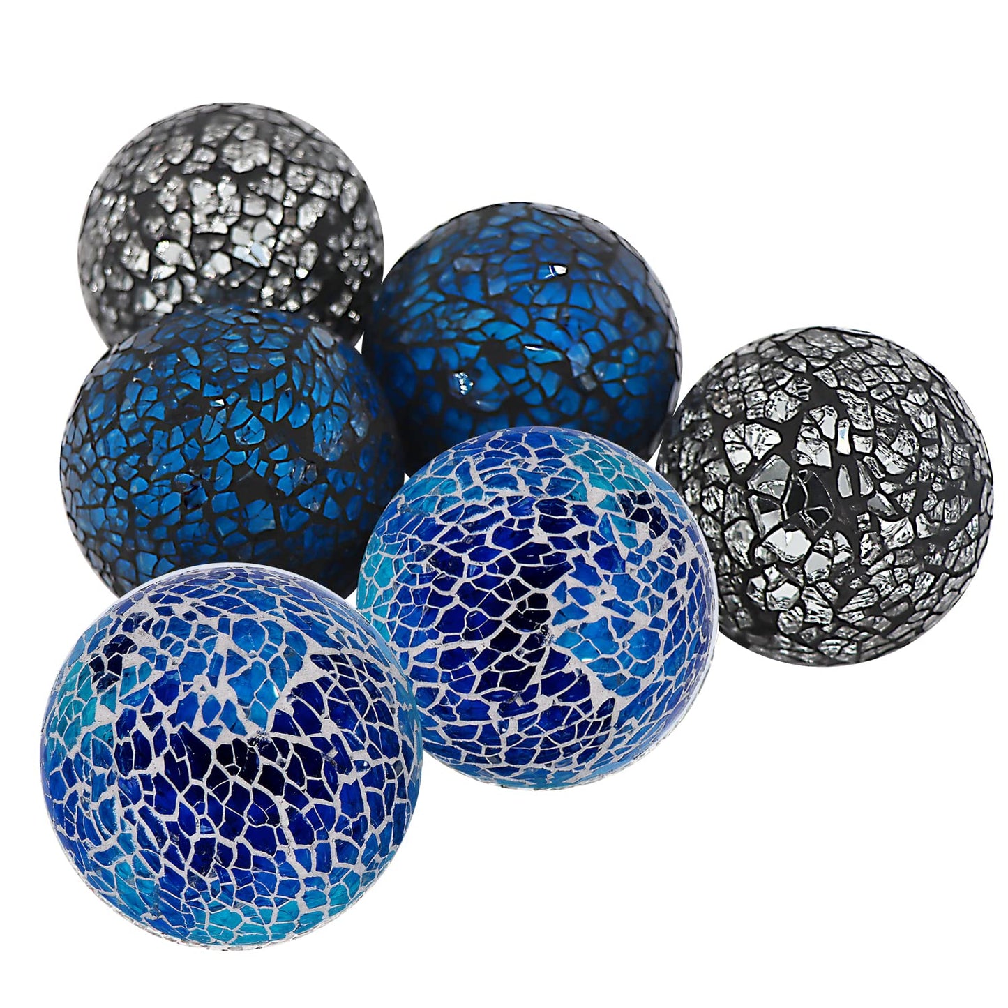 Kesywale 2.4 Inch Small Decorative Orbs Set of 6 Glass Mosaic Sphere Balls Centerpiece Glass Globe for Bowls, Vases and Dining Table Centerpieces Decor (A)