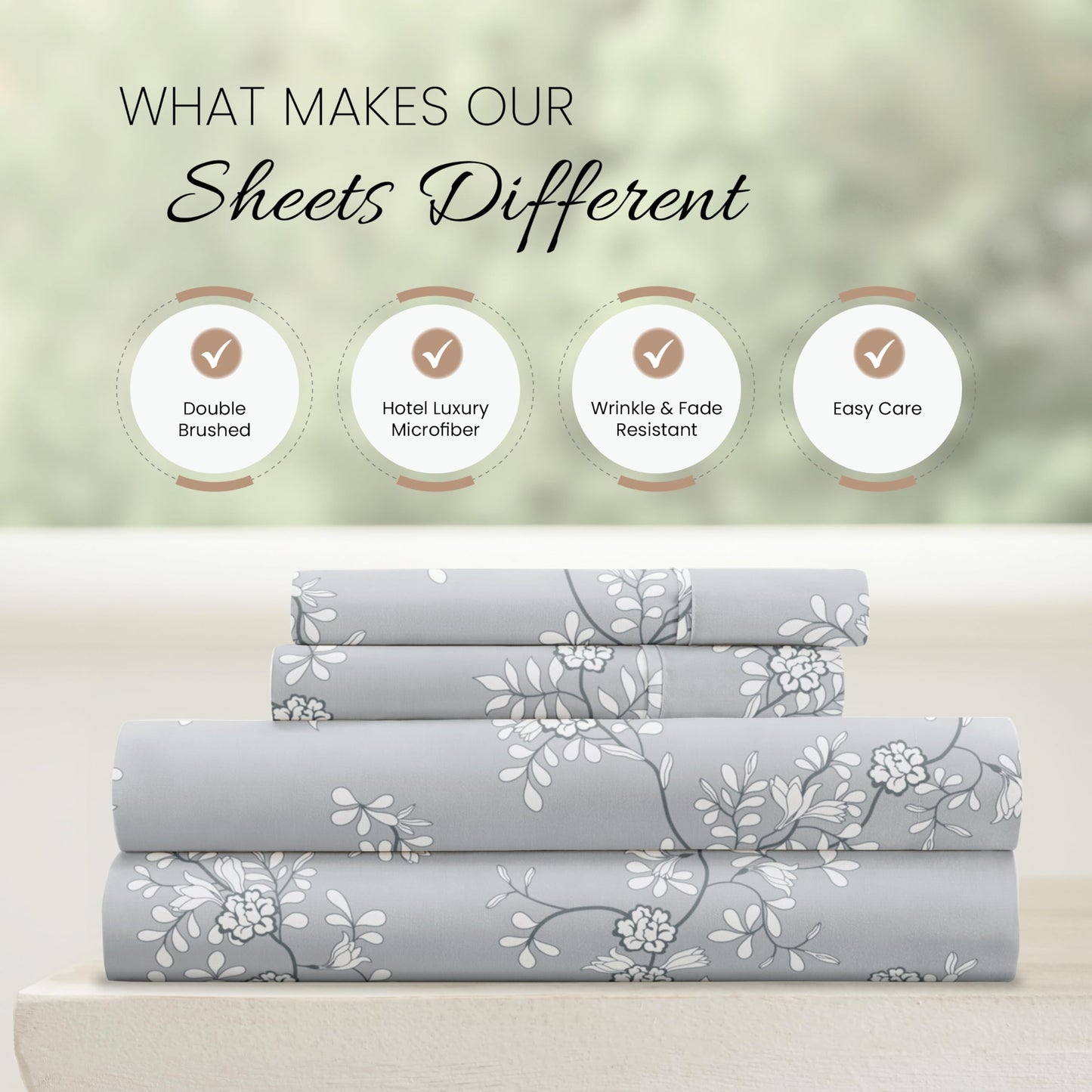 Linen Market Patterned Microfiber Queen Sheet Set 4 Piece – Oeko-TEX Certified Ultra Soft & Wrinkle-Free - 16" Deep Pocket Sheets - Easy Care Queen Size - Trellis Vine Light Gray