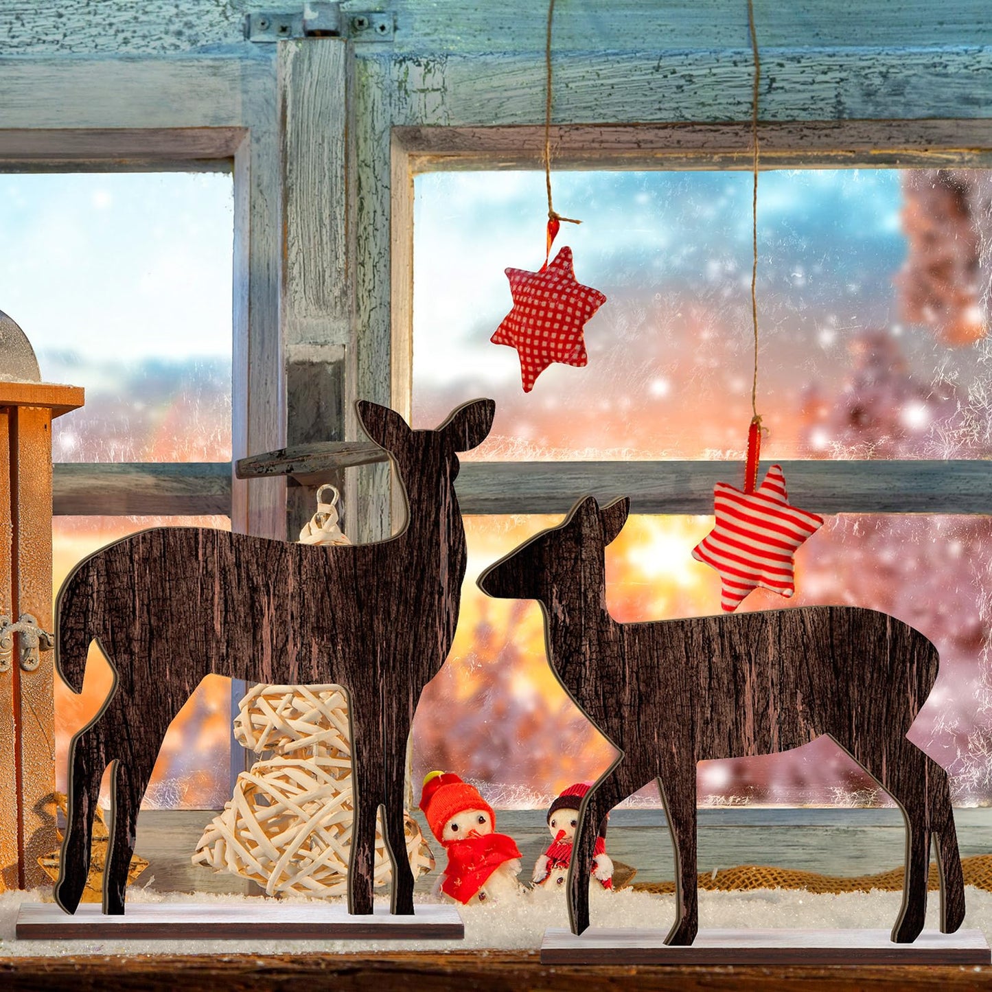 Barydat 4 Pcs Summer Christmas Table Decorations Wooden Christmas in July Pine Tree Reindeer Table Centerpiece Xmas Tabletop Sign Rustic Farmhouse Decor for Home Office Party Supplies Gifts (Reindeer)