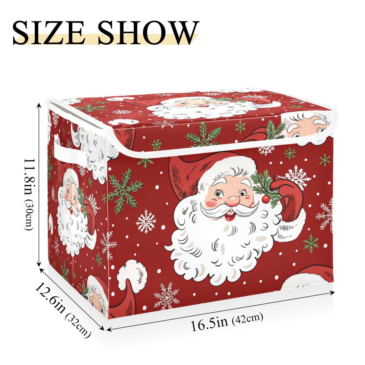 xigua Christmas Santa Claus Storage Bins with Lids and Carrying Handle,Foldable Storage Boxes Organizer Containers Baskets Cube with Cover for Home Bedroom Closet Office