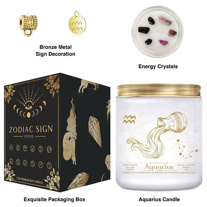 YTENTE Aquarius Gifts - Zodiac Sign Crystals Candles, Scented Soy Candles for Mom, Women, Sister, Anniversary, Birthday