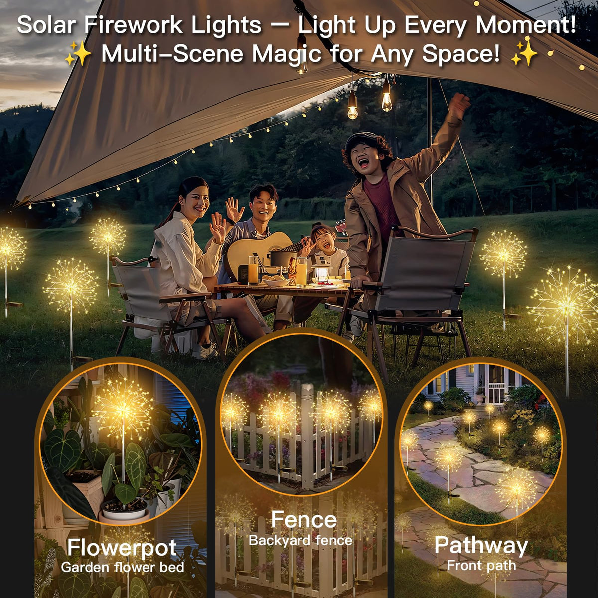 suddus Solar Garden Lights Outdoor Waterproof Decorative, 2Pack 150LED Firework Lights, Solar Fairy Lights for Yard, Garden, Party, Patio, Pathway, Flowerbed - Warm White