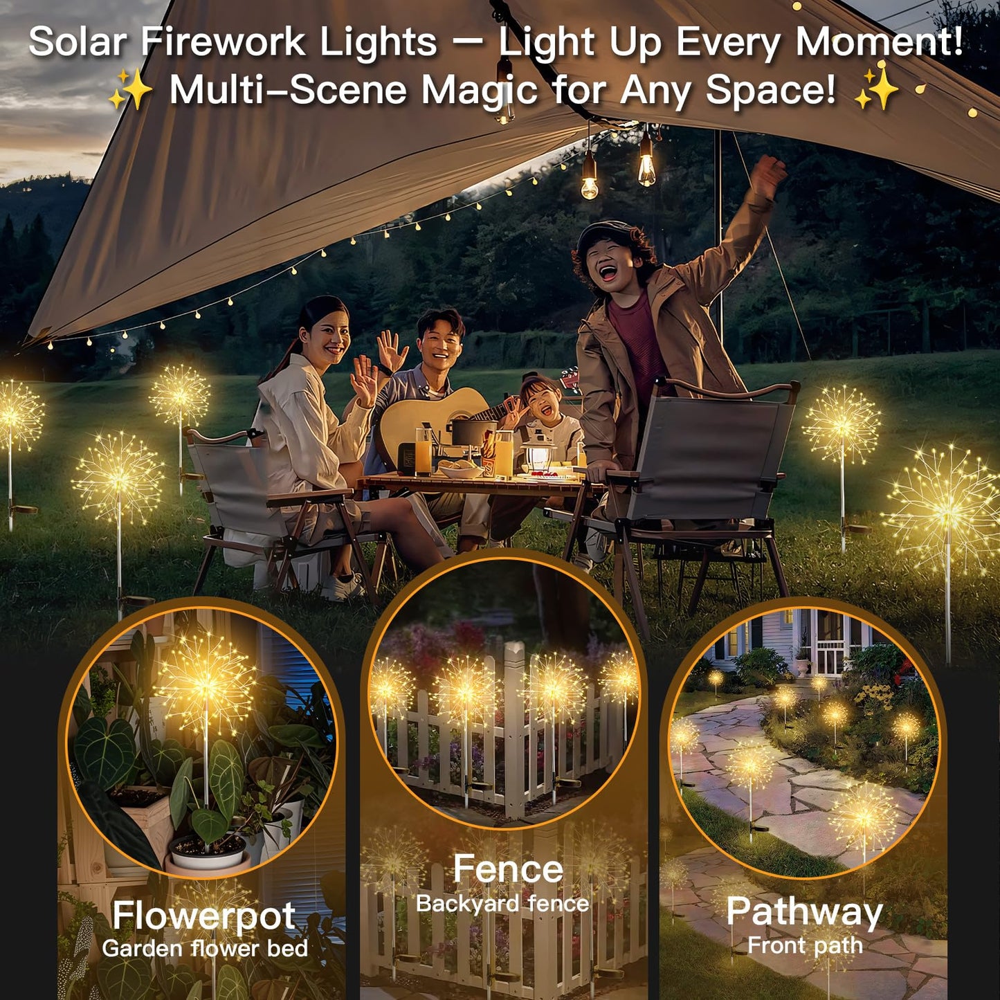 suddus Solar Garden Lights Outdoor Waterproof Decorative, 2Pack 150LED Firework Lights, Solar Fairy Lights for Yard, Garden, Party, Patio, Pathway, Flowerbed - Warm White