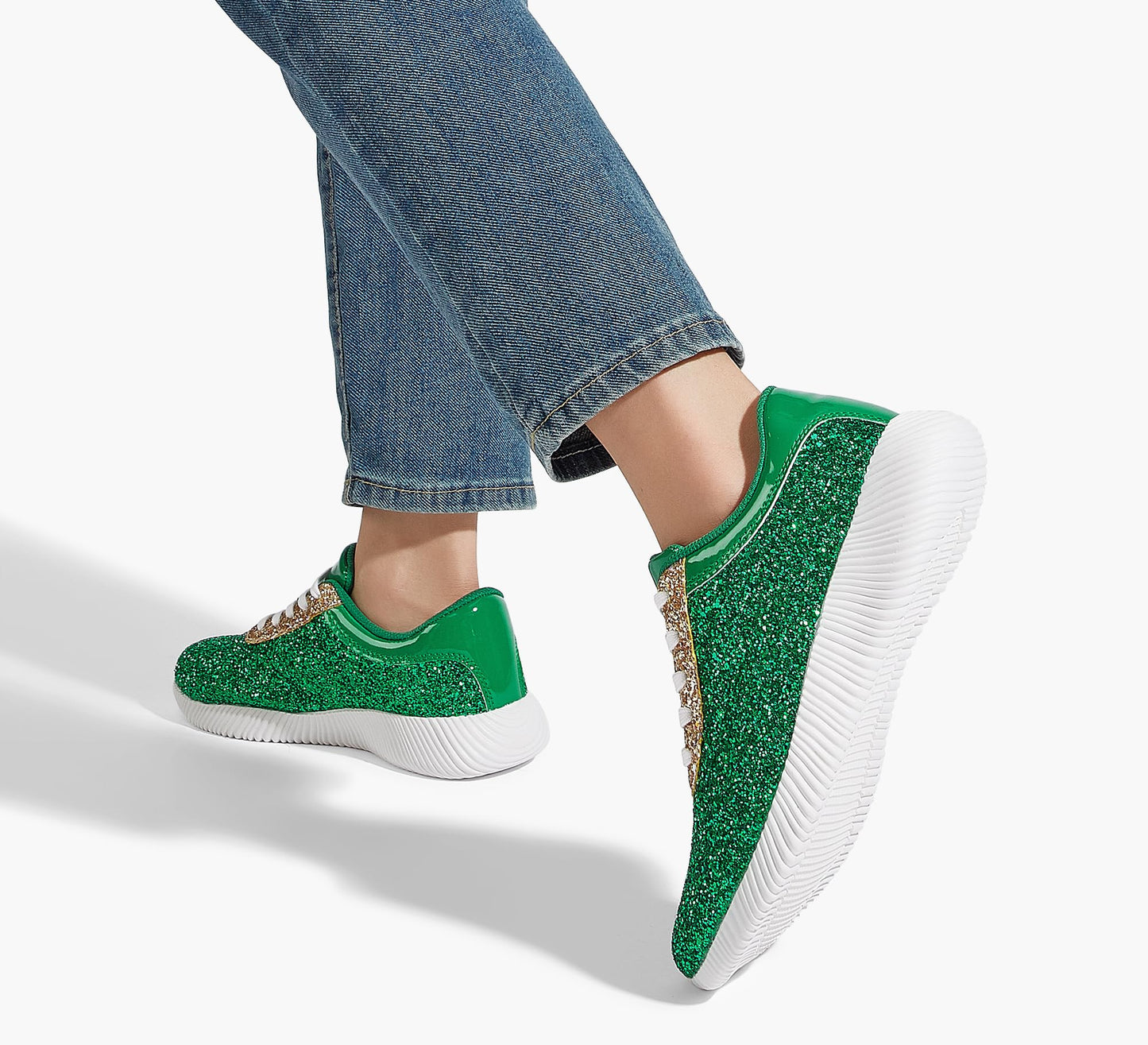 BELOS Women's Glitter Shoes Sparkly Lightweight Metallic Sequins Tennis Shoes(Green,10)
