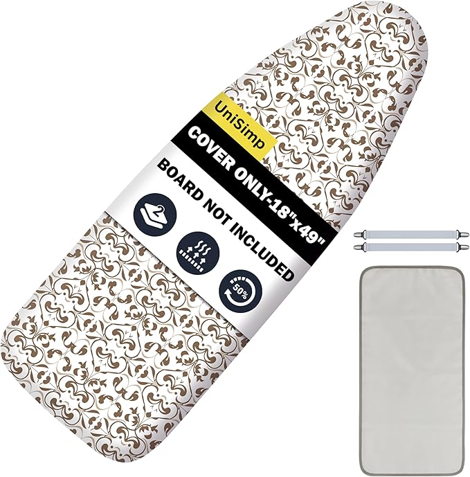 Ironing Board Cover and Pad 18"x49" Extra Thick Natural Cotton, Scorch and