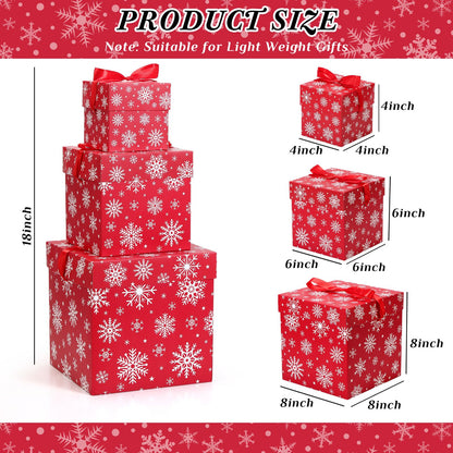 Zhanmai 3 Pcs Christmas Nesting Gift Boxes Snowflake Stackable Boxes Christmas Decorative Boxes with Lids for Present Wrapping Xmas Winter New Year Holiday Party Decor Supplies Favor (Red)