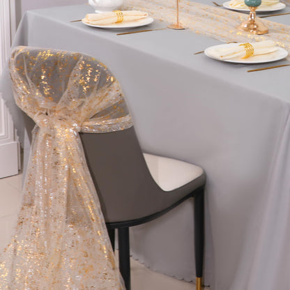Snowkingdom 10 Ft Gold Table Runner, Sheer Gauze Chiffon Tulle Cheesecloth Sequin Glitter Metallic Foil, Table Decorations for Home Wedding Anniversary Party Birthday Holiday Christmas Thanksgiving