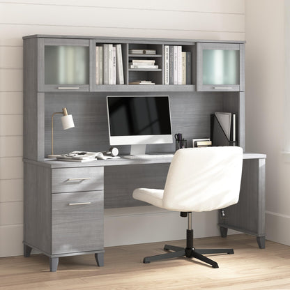 Bush Home 72-Inch Office Desk with Drawers and Hutch, Computer Desk with File and Box Drawers, Shelves and Storage Cabinet, Home Office Workstation, Somerset Collection, Platinum Gray