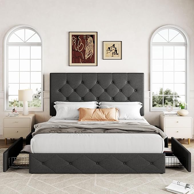 Allewie Upholstered Queen Size Platform Bed Frame