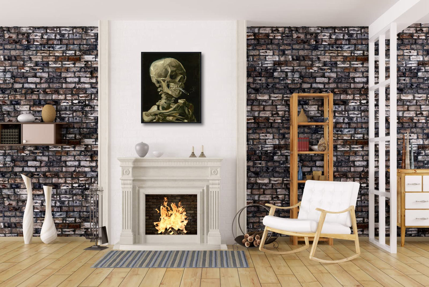 Wieco Art Skull of a Skeleton with Burning Cigarette, 1886 by Vincent Van Gogh Canvas Wall Art for Home Decor and Wall Decor Post-impressionism Canvas Prints Pictures Artwork