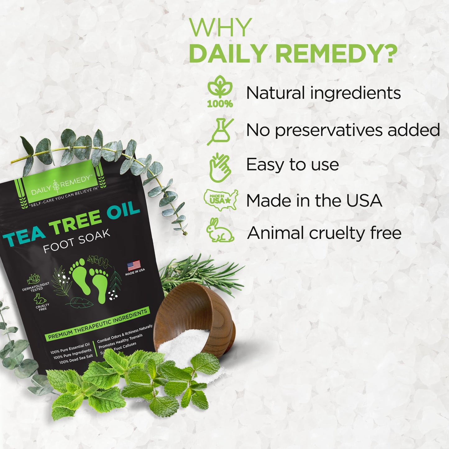 Tea Tree Oil Foot Soak with Epsom Salt - Made in USA - 16 Ounces